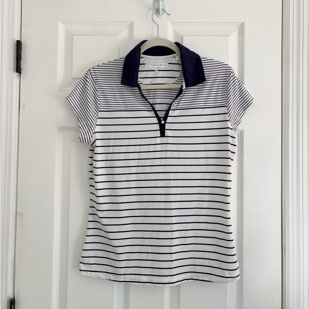 Pebble Beach Navy and White Striped Polo Shirt